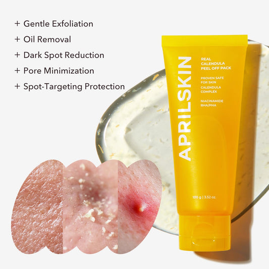 APRILSKIN Pore care & Glow Booster duo: Calendula Flower-Infused Facial Peel Off Mask, Carrotene IPMP 3-Min Quick Dry Pore Caring Clay Mask & Face Mask Applicator Jelly Brush
